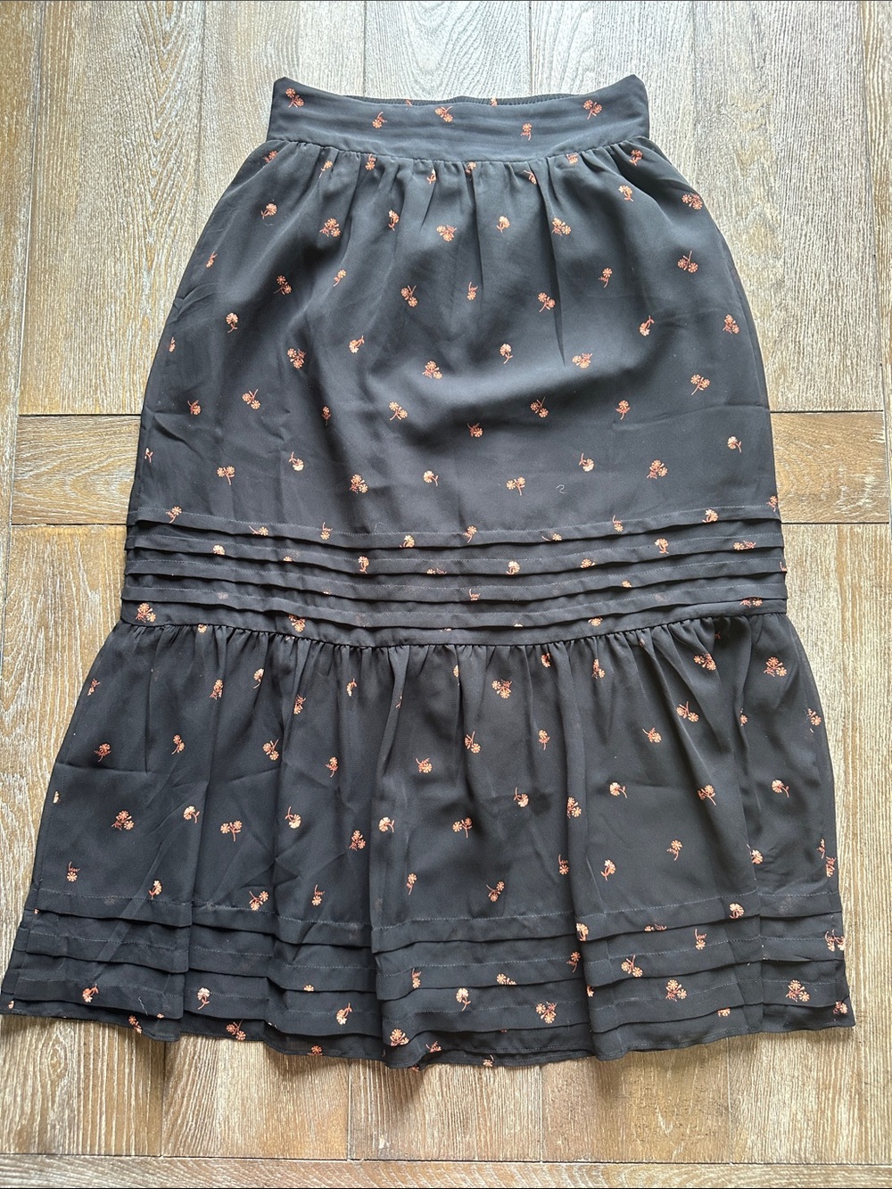 Madewell Black Maxi Skirt with Rust Floral Print